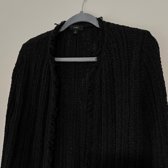 J crew black slouchy knit open front cardigan fringe details size L - Picture 6 of 7